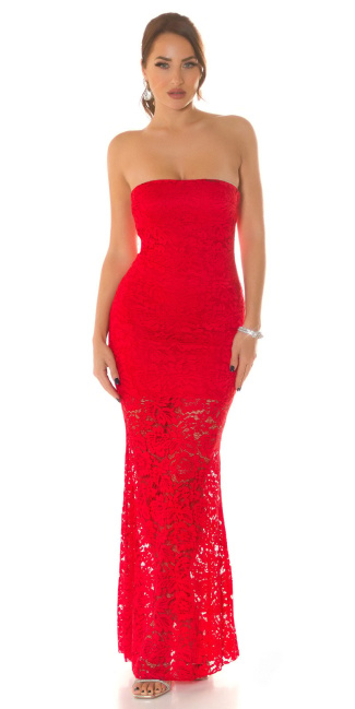 Bandeau Maxidress with Lace Red